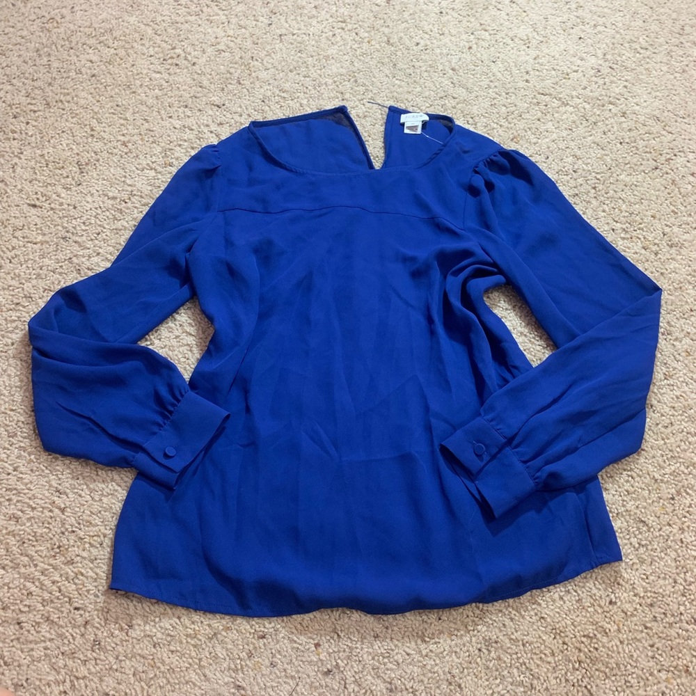J crew royal blue boatneck keyhole back blouse - Picture 2 of 6